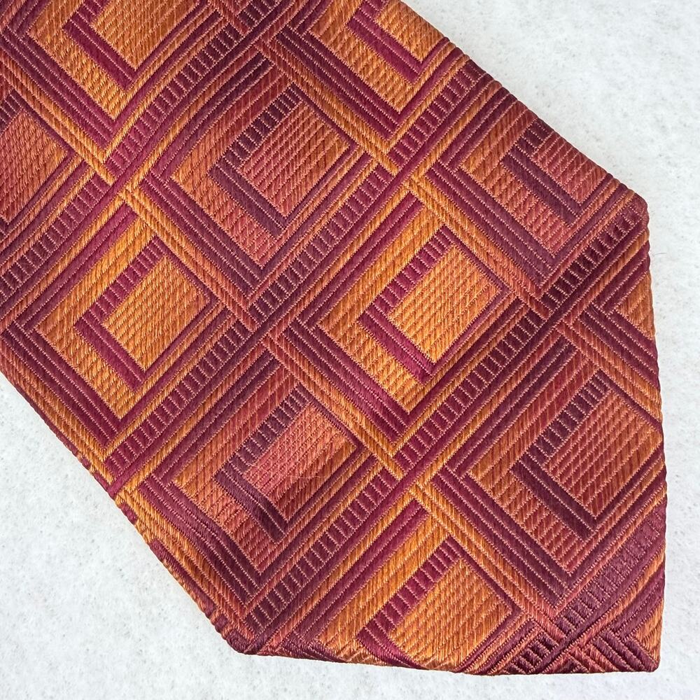Bugatchi Uomo Mens Tie Burgundy Burnt Orange Geometric Woven Fall 58 x 4